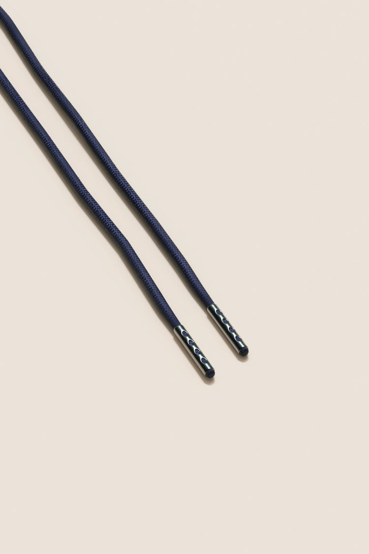 Senkels Dark Blue 2.5mm Round Waxed Shoelaces with Black Nickel Aglets