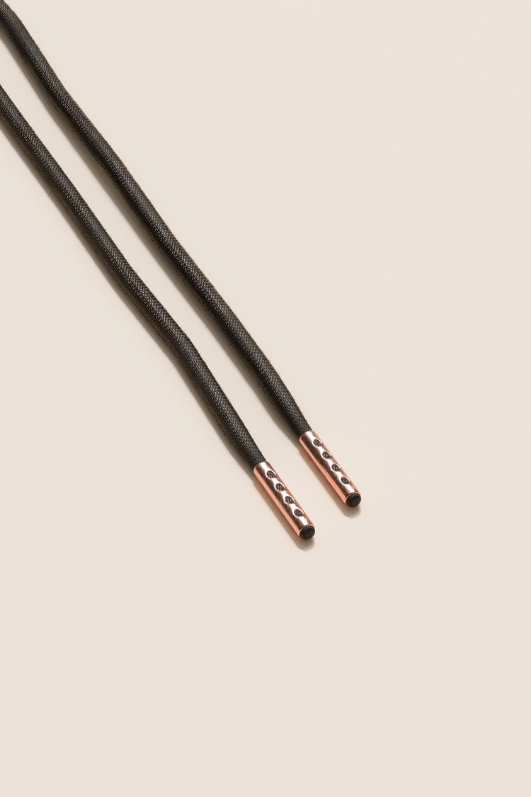 Senkels Dark Brown 4mm Round Waxed Shoelaces with Rose Gold Aglets