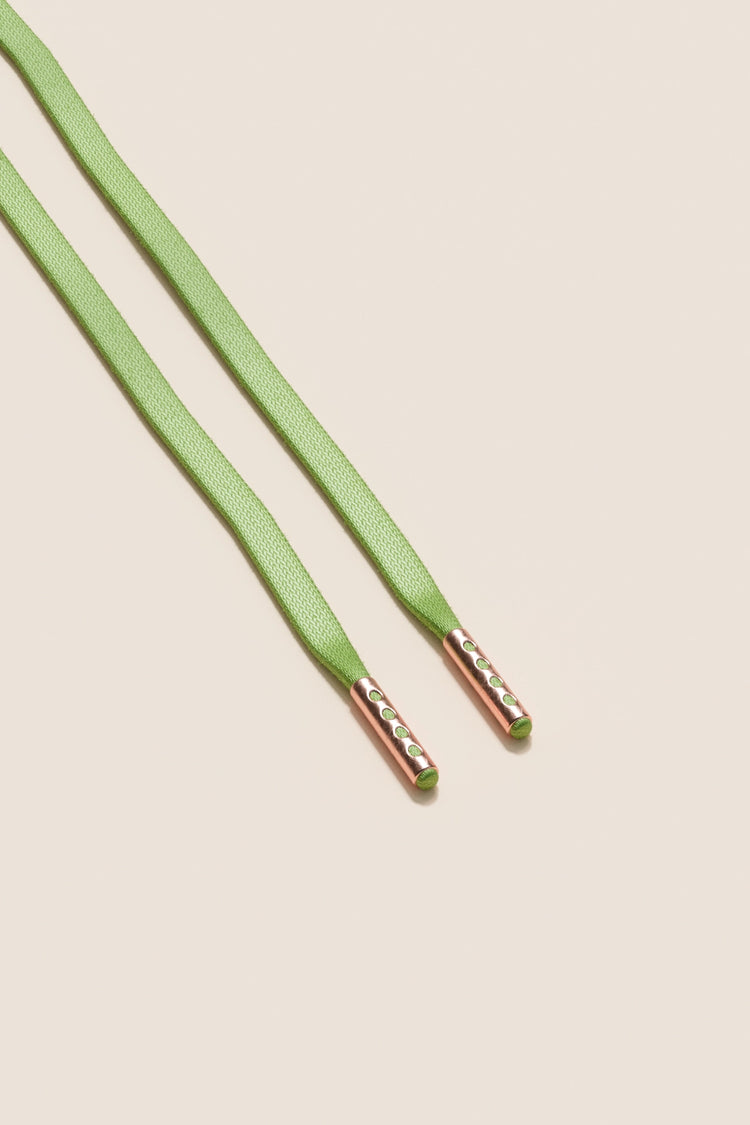 Senkels Pastel Green 3mm Flat Waxed Shoelaces with Rose Gold Aglets